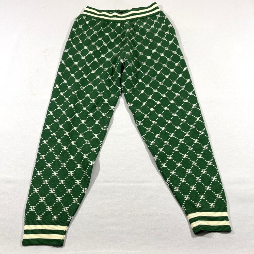 Ellandemm Sweatpants Kelly Green Ivory Monogram Jogger Pants Casual Womens Sz M